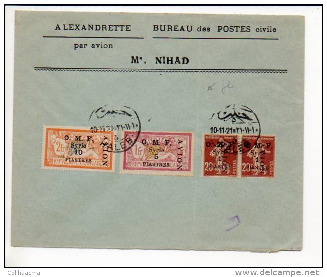 1921 - Bureau Des Postes Civile D´Alexandrette,Syrie / CAD D´Haleb Sur N° 7 En Paire,n°8 & N° 9 Poste Aérienne,signé VK - Briefe U. Dokumente
