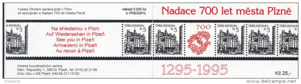 Czech Rep. / Stamps Booklet (1995) 0015 ZS 5+6 (2 Pcs.) City Plzen 700 Years (Plague Column; Town Hall; Tramway) (I0163) - Unused Stamps