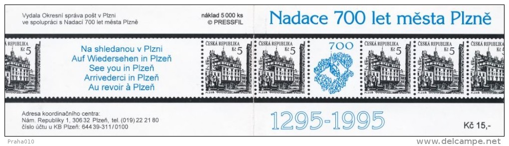 Czech Rep. / Stamps Booklet (1995) 0015 ZS 5+6 (2 Pcs.) City Plzen 700 Years (Plague Column; Town Hall; Tramway) (I0163) - Unused Stamps