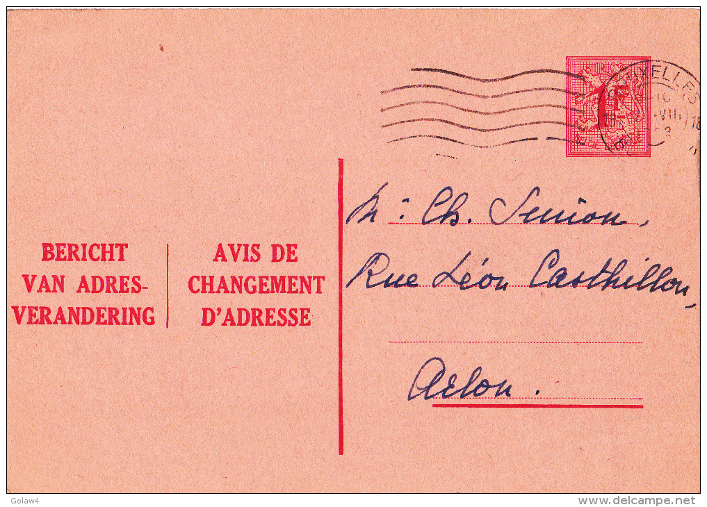 13248# BERICHT VAN ADRESVERANDERING AVIS DE CHANGEMENT D´ ADRESSE LION HERALDIQUE Obl BRUXELLES BRUSSEL 1969 - Adreswijziging