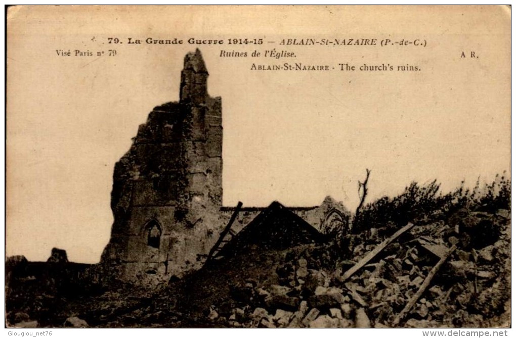 GUERRE 1914-1915..ABLAIN ST-NAZAIRE (62)..RUINES DE L'EGLISE...CPA - Guerre 1914-18