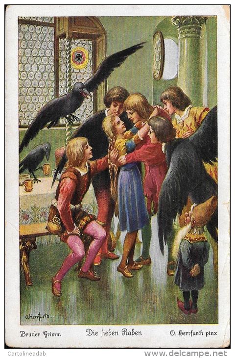 [DC5122] CARTOLINA - FRATELLI GRIMM - BRUDER GRIMM DIE LIEBEN RABEN - FIRMATA HERRFURTH - Non Viaggiata - Old Postcard - Fairy Tales, Popular Stories & Legends