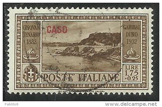COLONIE ITALIANE: EGEO 1932 CASO GARIBALDI LIRE 1,75 + CENT. 25 USATO USED OBLITERE´ - Egeo (Caso)