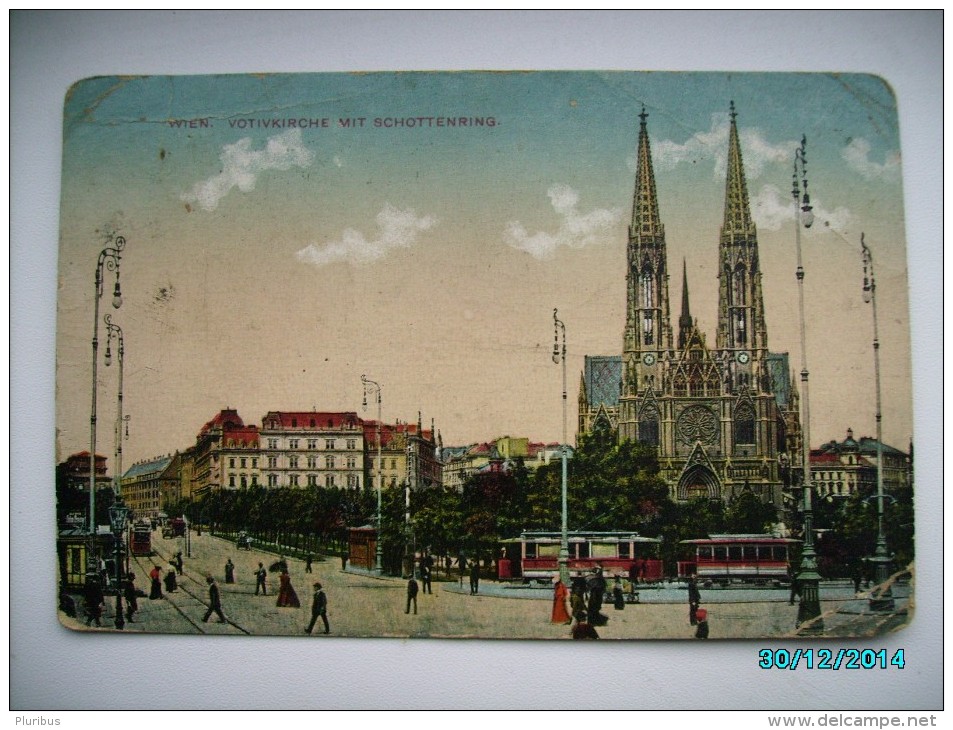 AUSTRIA  WIEN VOTIVKIRCHE , TRAM  , OLD POSTCARD , 0 - Kirchen