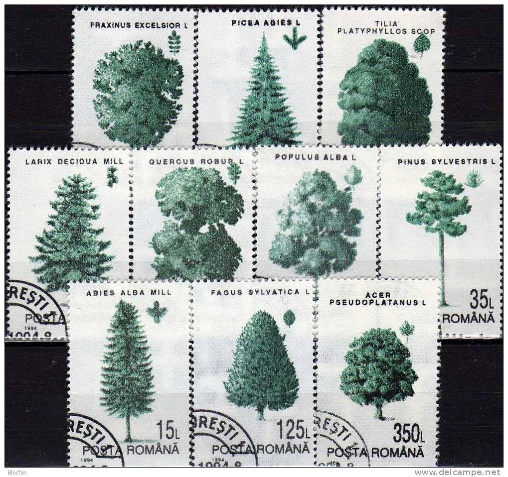 Bäume 1994 Rumänien 4982/91+4-Block O 5€ Tanne Kiefer Pappel Eiche Lärche Buche Esche Fichte Linde Ahorn Sets Bf Romania - Collections (en Albums)