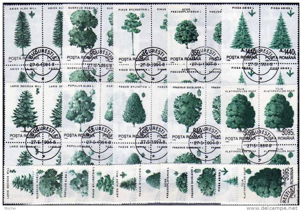 Bäume 1994 Rumänien 4982/91+4-Block O 5€ Tanne Kiefer Pappel Eiche Lärche Buche Esche Fichte Linde Ahorn Sets Bf Romania - Collections (with Albums)