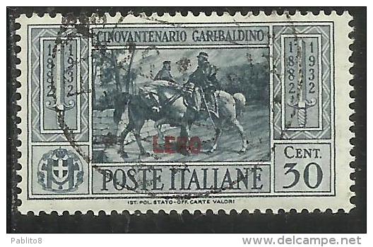 COLONIE ITALIANE EGEO 1932 LERO GARIBALDI CENT. 30 CENTESIMI USATO USED OBLITERE´ - Ägäis (Lero)