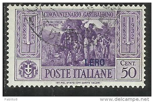 COLONIE ITALIANE EGEO 1932 LERO GARIBALDI CENT. 50 CENTESIMI USATO USED OBLITERE´ - Ägäis (Lero)