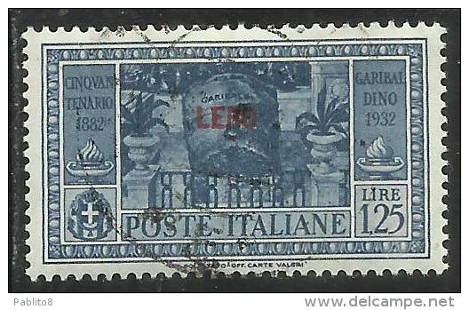 COLONIE ITALIANE EGEO 1932 LERO GARIBALDI LIRE 1,25 L. USATO USED OBLITERE´ - Egée (Lero)