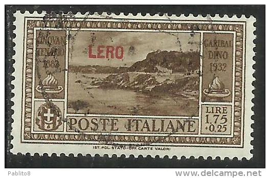 COLONIE ITALIANE EGEO 1932 LERO GARIBALDI LIRE 1,75 + CENT. 25 USATO USED OBLITERE´ - Ägäis (Lero)