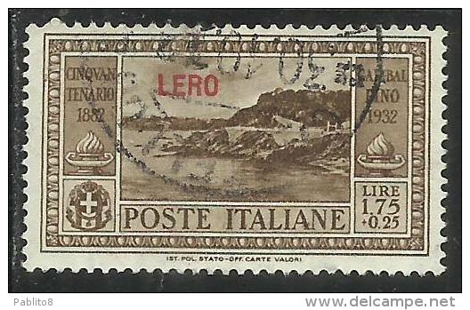 COLONIE ITALIANE EGEO 1932 LERO GARIBALDI LIRE 1,75 + CENT. 25 USATO USED OBLITERE´ - Egée (Lero)
