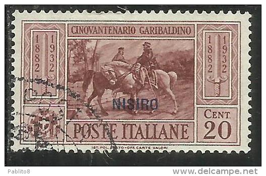 COLONIE ITALIANE: EGEO 1932 NISIRO GARIBALDI CENT. 20 CENTESIMI USATO USED OBLITERE´ - Aegean (Nisiro)