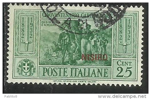 COLONIE ITALIANE: EGEO 1932 NISIRO GARIBALDI CENT. 25 CENTESIMI USATO USED OBLITERE´ - Egeo (Nisiro)