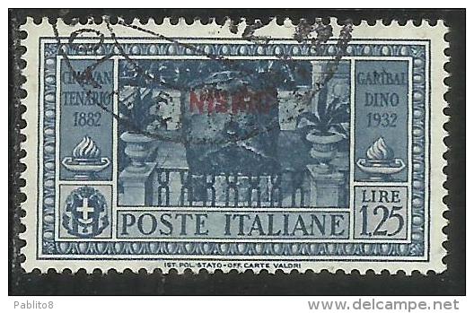 COLONIE ITALIANE: EGEO 1932 NISIRO GARIBALDI LIRE 1,25 L. USATO USED OBLITERE´ - Egeo (Nisiro)