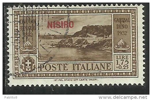 COLONIE ITALIANE: EGEO 1932 NISIRO GARIBALDI LIRE 1,75 + CENT. 25 USATO USED OBLITERE´ - Egée (Nisiro)