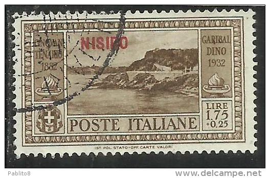 COLONIE ITALIANE: EGEO 1932 NISIRO GARIBALDI LIRE 1,75 + CENT. 25 USATO USED OBLITERE´ - Egeo (Nisiro)