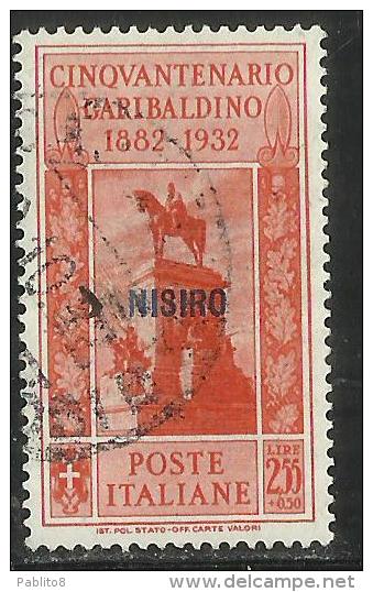 COLONIE ITALIANE: EGEO 1932 NISIRO GARIBALDI LIRE 2,55 + CENT. 50 USATO USED OBLITERE´ - Egeo (Nisiro)