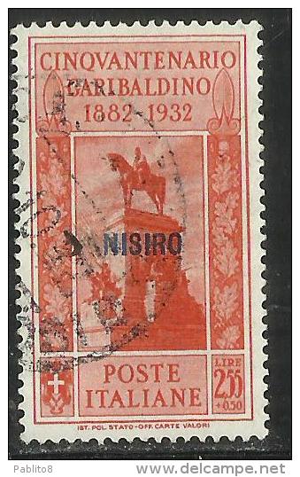 COLONIE ITALIANE: EGEO 1932 NISIRO GARIBALDI LIRE 2,55 + CENT. 50 USATO USED OBLITERE´ - Egée (Nisiro)