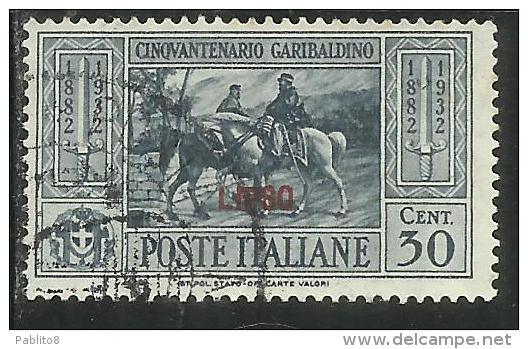 COLONIE ITALIANE: EGEO 1932 LIPSO GARIBALDI CENT. 30 CENTESIMI USATO USED OBLITERE´ - Aegean (Lipso)