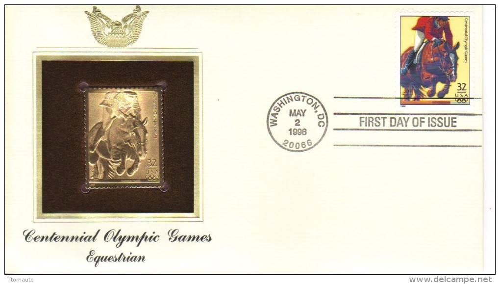 Equestrian  - US  FDC - Proof Replica Stamp Of 22kt Gold -  Centennial Olympic Games   -  Premier Jour - Reitsport