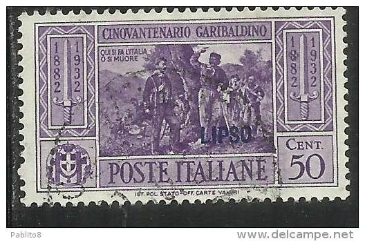 COLONIE ITALIANE: EGEO 1932 LIPSO GARIBALDI CENT. 50 CENTESIMI USATO USED OBLITERE´ - Egée (Lipso)