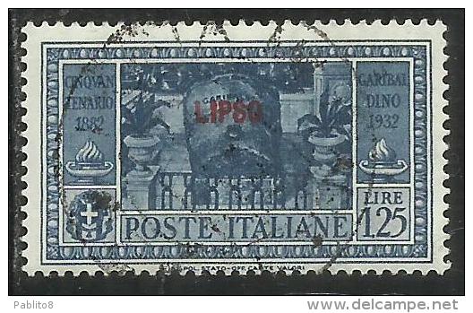 COLONIE ITALIANE: EGEO 1932 LIPSO GARIBALDI LIRE 1,25 L. USATO USED OBLITERE´ - Egée (Lipso)