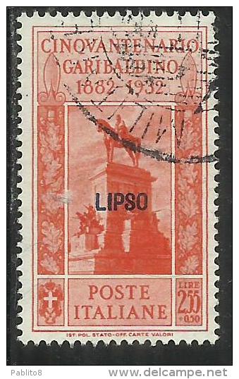 COLONIE ITALIANE: EGEO 1932 LIPSO GARIBALDI LIRE 2,55 + CENT. 50 USATO USED OBLITERE´ - Egée (Lipso)