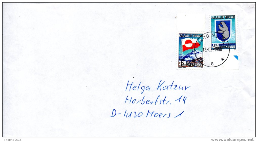 GROENLAND. N°183-4 De 1989 Sur Enveloppe Ayant Circulé. Autonomie Interne/Drapeau/Armoiries/Ours. - Lettres & Documents