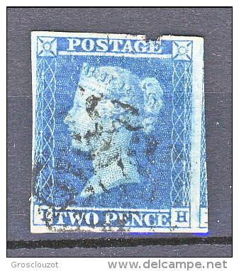 UK 1841 Victoria N. 4 - 2 Penny Azzurro Chiaro, Lettere I-H, Ottimi Margini, USATO - Usati