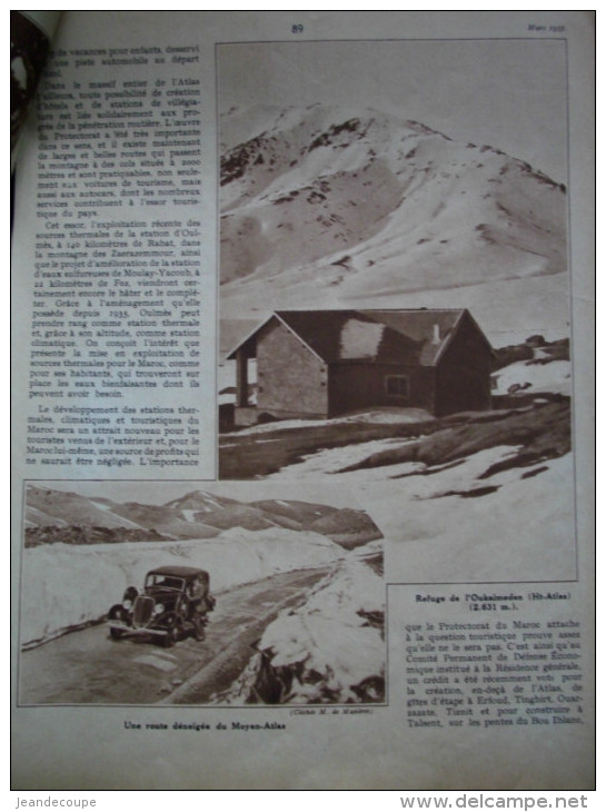 - Article De Presse - Régionalisme - Maroc - Ifrane - Sidi Ali - Haut Atlas - Oukaimeden- Tachdirt - 1937 - 5 Pages - Historische Dokumente