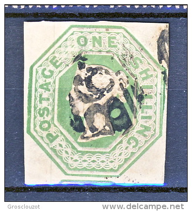 UK 1847 Victoria N. 7 - 1 Scellino Verde, Ben Marginato, USATO Cat £1000 = € 1100 - Gebraucht