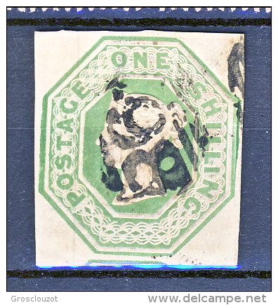 UK 1847 Victoria N. 7 - 1 Scellino Verde, Ben Marginato, USATO Cat £1000 = € 1100 - Gebruikt