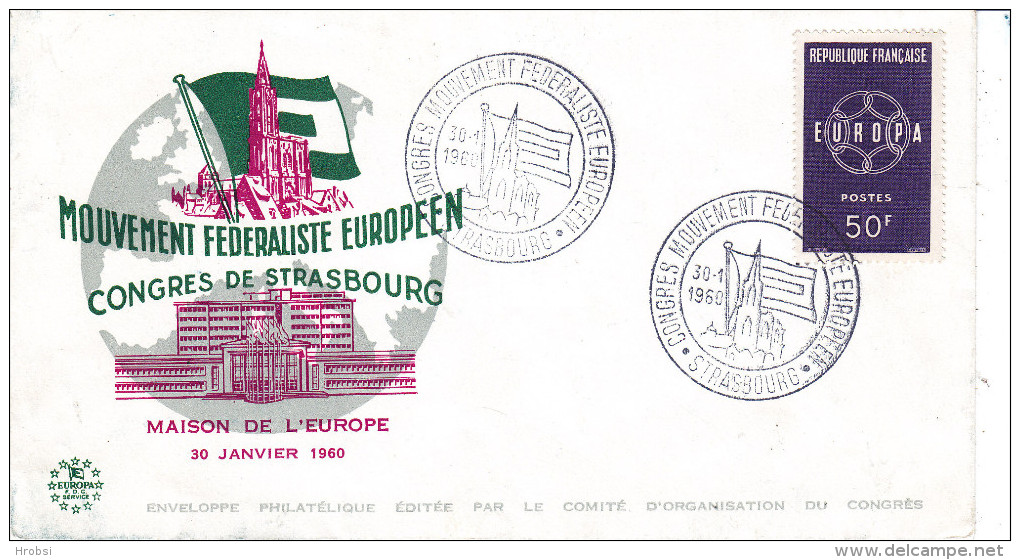 EUROPA  1960 Fdc , Congres Mouvement Fédéraliste Strasbourg 30 Janvier - 1956