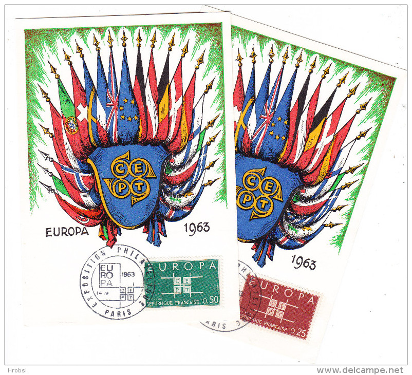 EUROPA  1963,  Les Deux Cartes Maximum  Expo Paris - 1956