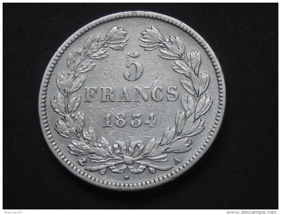 5 Francs LOUIS PHILIPPE 1er 1834 A ( PARIS )  **** En Achat Immédiat !!!!! *** - 5 Francs