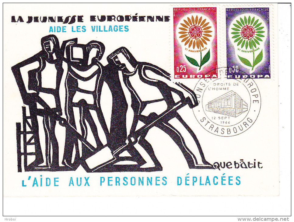 EUROPA  1964, Les Deux Timbres Sur Une Carte, Jeunesse Européenne, Aide Aux Personnes Déplacées Strasbourg - 1956