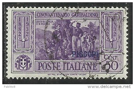 COLONIE ITALIANE: EGEO 1932 PISCOPI GARIBALDI CENT. 50 CENTESIMI USATO USED OBLITERE´ - Ägäis (Piscopi)