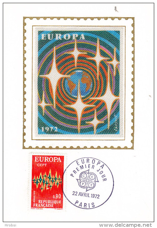 EUROPA  1972, Carte Maximum Soie France , PJ Europa Paris - 1972