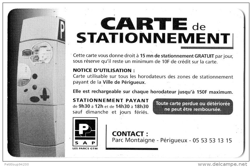 CARTE DE STATIONNEMENT  VILLE DE  Perigueux  ***** - Cartes De Stationnement, PIAF