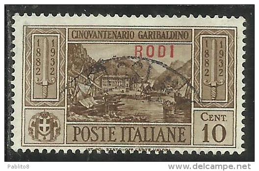 COLONIE ITALIANE: EGEO 1932 RODI GARIBALDI CENT. 10 CENTESIMI USATO USED OBLITERE´ - Egée (Rodi)