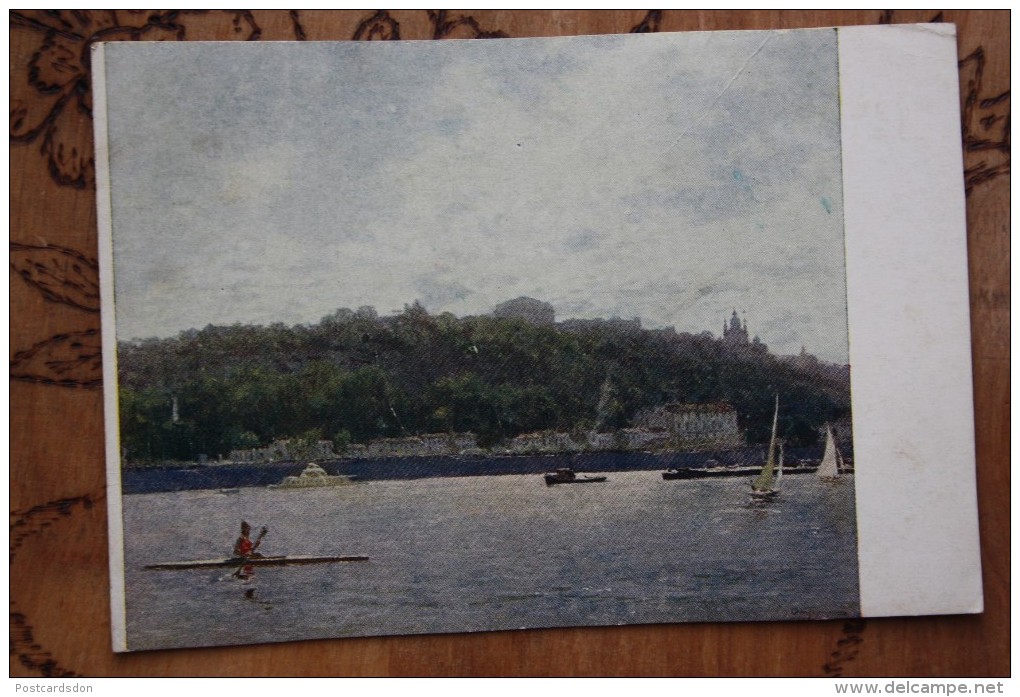 OTROSHENKO "ON THE DNIEPER RIVER" (KIEV) -  Socialist Realism - OLD USSR PC 1952 Rowing - Aviron