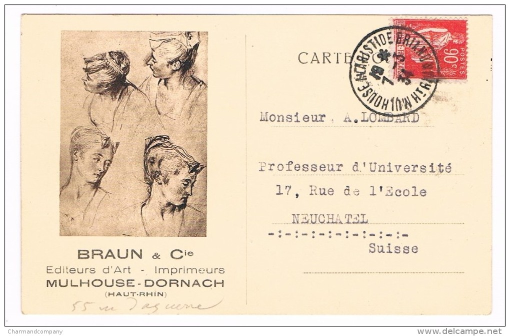 Carte Réponse, Mars 1934, BRAUN & Cie, Editeurs D´Art - Imprimeurs, Mulhouse - Dornach (Haut-Rhin) - Mulhouse