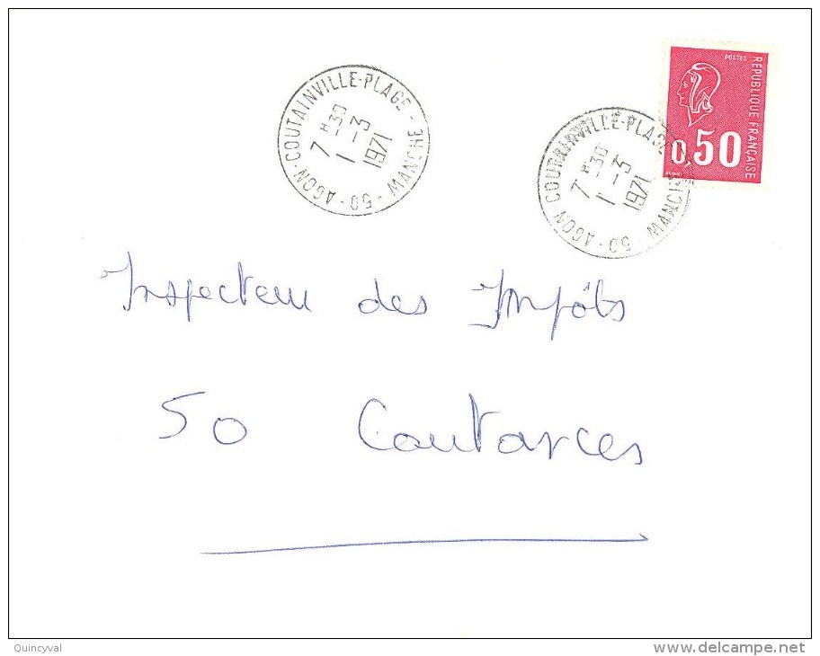 2081 50 AGON-COUTAINVILLE-PLAGE  MANCHE Lettre Entière 0,50 F Bequet Yv 1664 Ob 1 3 1971 - Covers & Documents