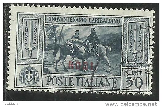 COLONIE ITALIANE: EGEO 1932 SIMI GARIBALDI CENT. 30 CENTESIMI USATO USED OBLITERE´ - Egée (Simi)