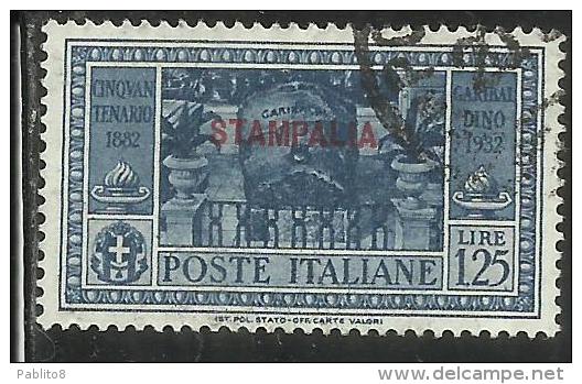 COLONIE ITALIANE: EGEO 1932 STAMPALIA GARIBALDI LIRE 1,25 L. USATO USED OBLITERE´ - Egée (Stampalia)