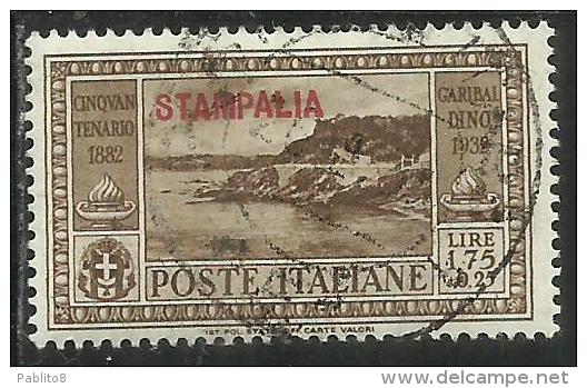 COLONIE ITALIANE: EGEO 1932 STAMPALIA GARIBALDI LIRE 1,75 + CENT. 25 USATO USED OBLITERE´ - Aegean (Stampalia)