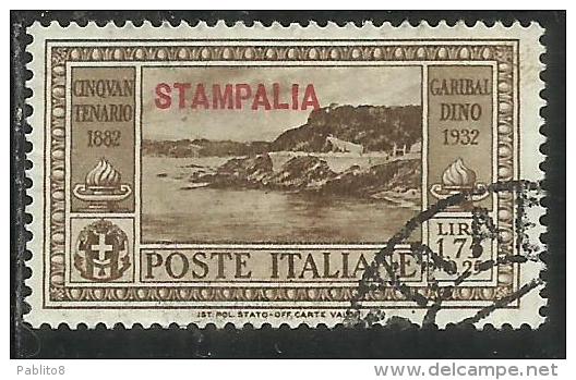 COLONIE ITALIANE: EGEO 1932 STAMPALIA GARIBALDI LIRE 1,75 + CENT. 25 USATO USED OBLITERE´ - Egée (Stampalia)