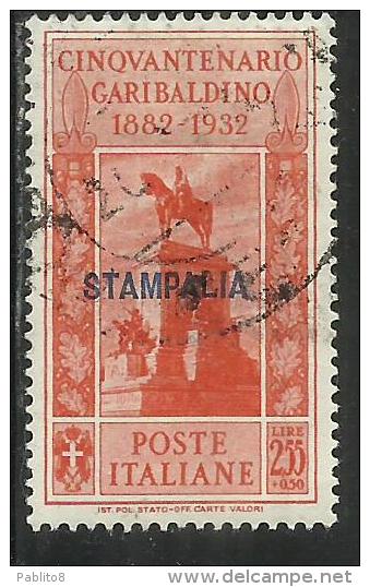 COLONIE ITALIANE: EGEO 1932 STAMPALIA GARIBALDI LIRE 2,55 + CENT. 50 USATO USED OBLITERE´ - Aegean (Stampalia)