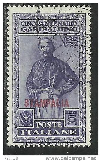 COLONIE ITALIANE: EGEO 1932 STAMPALIA GARIBALDI LIRE 5 + 1 L. USATO USED OBLITERE´ - Aegean (Stampalia)