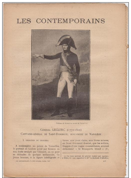 REVUE LES CONTEMPORAINS N° 973 GENERAL LECLERC CAPITAINE DE SAINT DOMINGUE BEAU FRERE DE NAPOLEON - 1900 - 1949